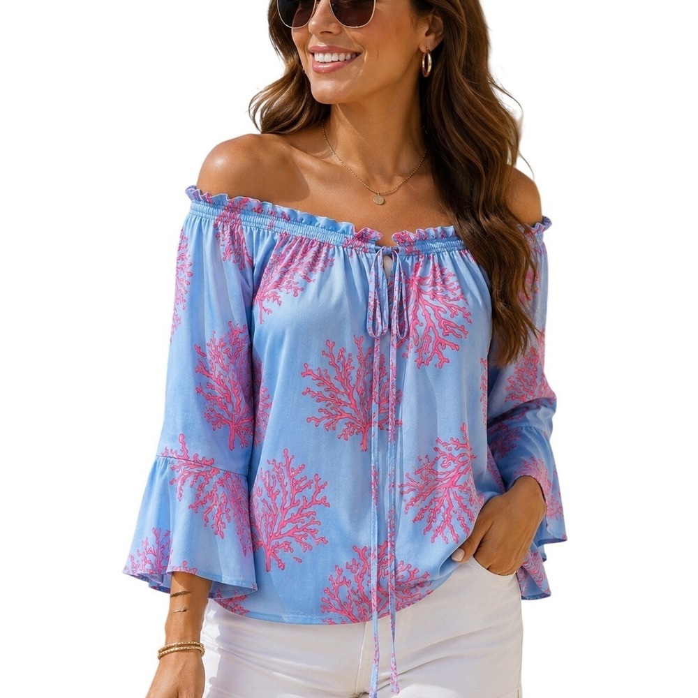 La Mer Luxe Coral Reef Off Shoulder Blouse Medium NWT